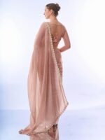 Women's Chiffon All Over Fix Diamond & Lace Work Saree With Art Silk Matching Unstitched Blouse Piece - Image 3